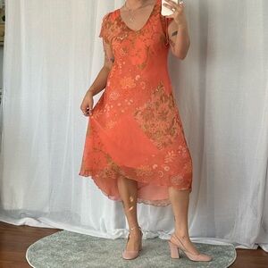 🌺 Sheer Floral V-Neck Midi Dress